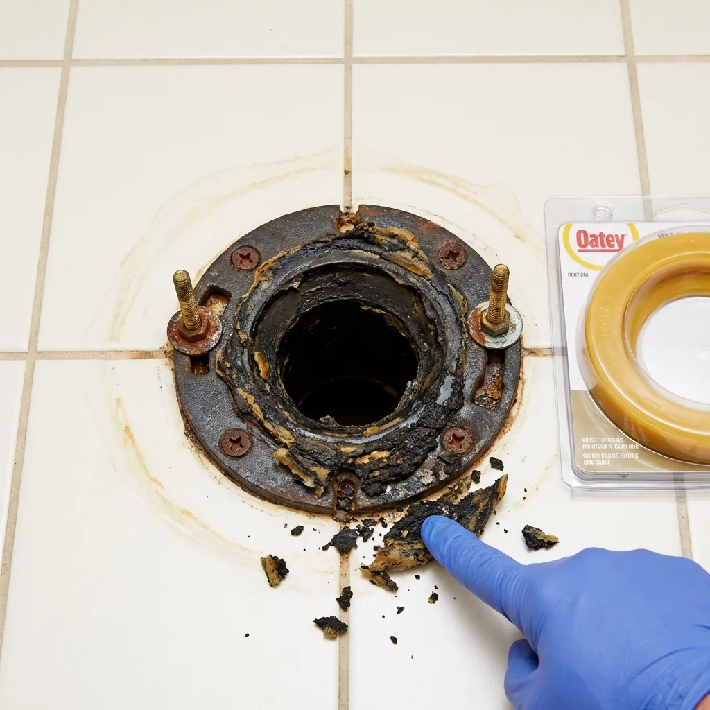 Failed wax ring showing water seepage at the base of a toilet in a Guaynabo, PR home
